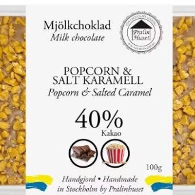 40% Milk Chocolate - Popcorn & Salted Caramel (100g)