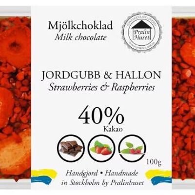 40% Milk Chocolate - Strawberry & Raspberries (100g)