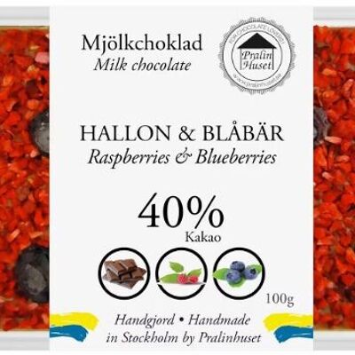 Cioccolato al latte 40% - Lamponi e mirtilli (100 g)