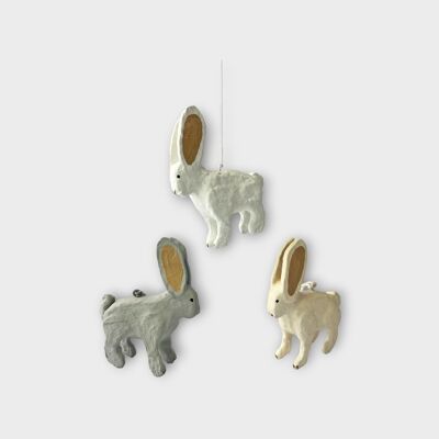 Adornos de conejo: orejas largas en blanco, beige y gris