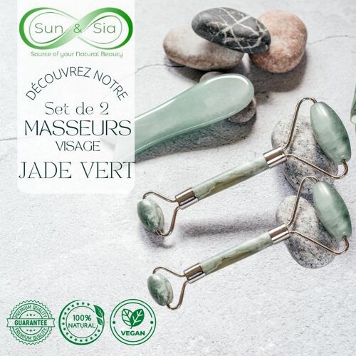 Set de 2 Masseurs Roller en Pierre Naturelle – Outil Naturel et Massage Visage – Lifting Bien-Etre