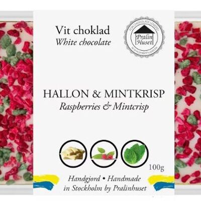 Chocolat blanc - Framboises et menthe croustillante (100 g)