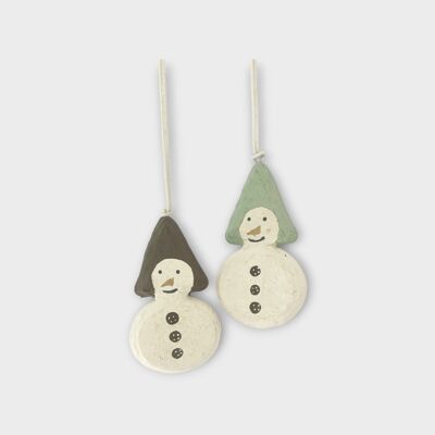 Décorations de bonhomme de neige – Chapeaux verts et marron
