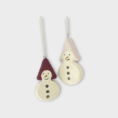 Décorations de bonhomme de neige – Chapeaux aubergine et rose