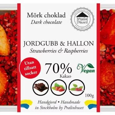 Chocolate negro vegano 70% (sin azúcares añadidos) - Fresa y Frambuesa (100 g)