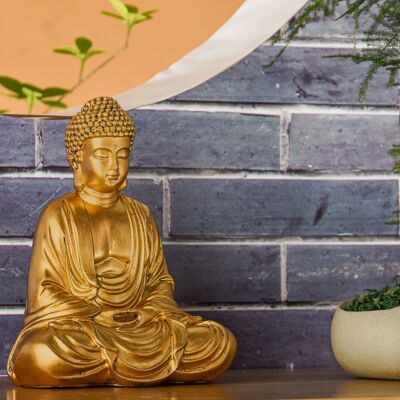 Gold Meditation Buddha Statue - Zen and Feng Shui Decoration Statuette - Bring Spirituality to Your Interior and a Relaxing Atmosphere - Lucky Statue