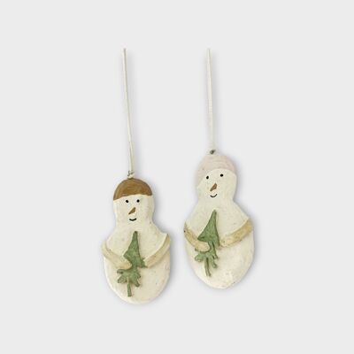 Décorations de Noël en forme de bonhomme de neige avec chapeaux marron clair et rose clair