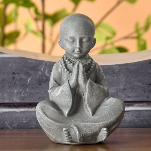 Statue Bouddha Bonze – Statuette Décoration Zen et Feng Shui – Apporte une Ambiance Apaisée et Relaxante à Votre Intérieur – Statue Porte-Bonheur Couleur Grise
