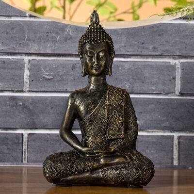 Thai Buddha Statuette – Zen and Feng Shui Decoration Statuette – Brings a Soothed and Relaxing Ambiance to Your Interior – Bronze-Colored Lucky Statuette