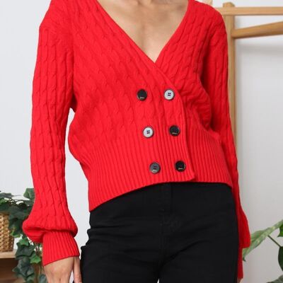 Gilet avvolgente in maglia a trecce: eleganza casual e dettagli curati