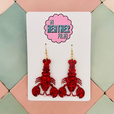 Large Lobster Glitter Resin Earrings
