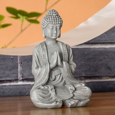 Estatua de Buda de meditación 2 – Estatuilla decorativa Zen y Feng Shui – Aporta un ambiente relajante y relajante a su interior – Estatua de la suerte de color gris