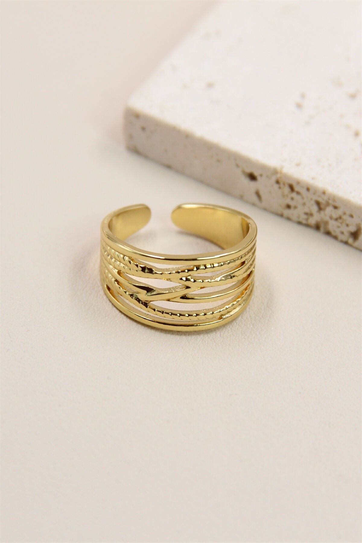 Bague Ajustable Design Géométrique en Acier Inoxydable