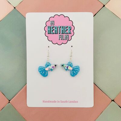 Blue Glitter Guppy Fish Earrings
