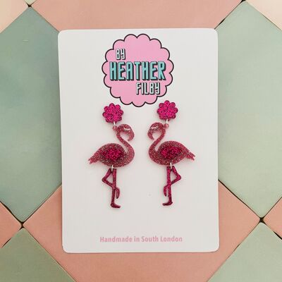 Pink Flamingo Glitter Earrings