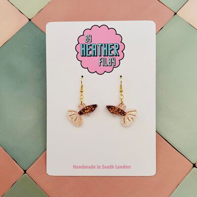 Orange Glitter Guppy Fish Earrings