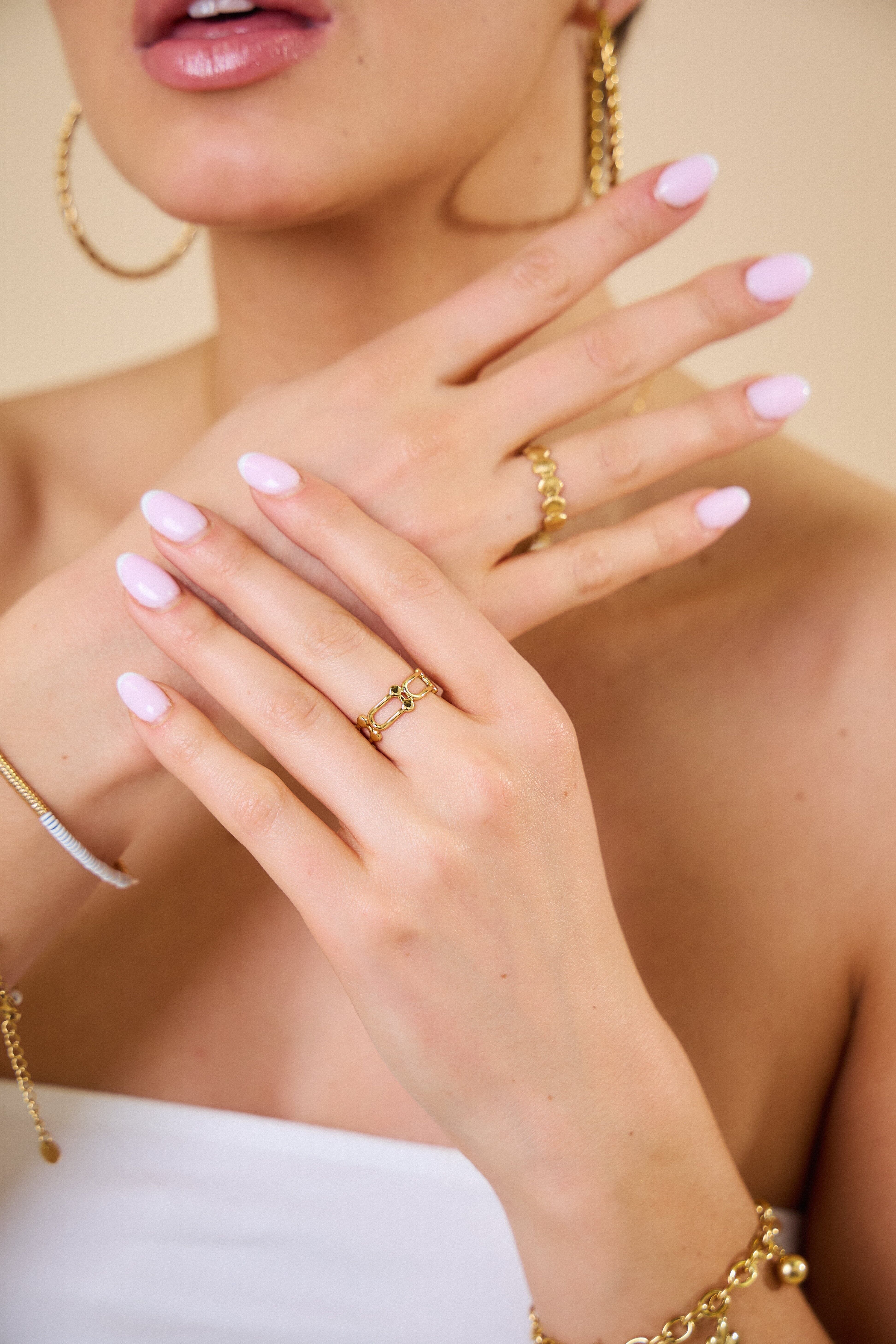 Bague Ajustable Design Géométrique en Acier Inoxydable