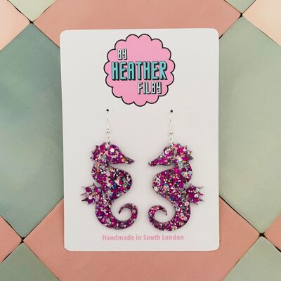 Large Seahorse Glitter Resin Earrings - More Colours