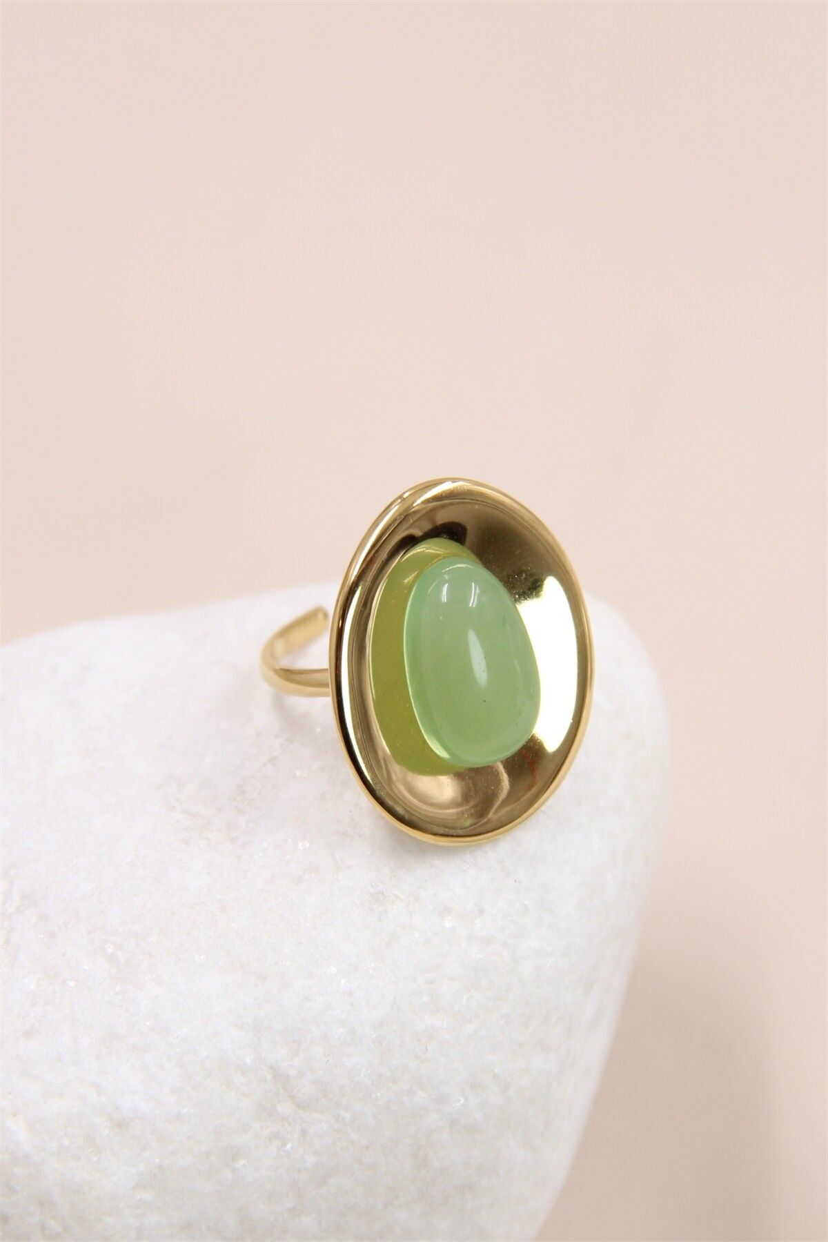 Bague Ajustable Élégance en Acier Inoxydable avec Pierre