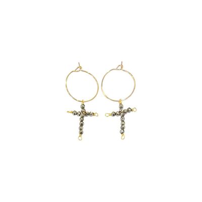 Boucle d'oreille croix pyrite - Eden