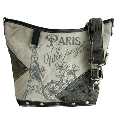 Bolso de hombro Sunsa.Bolso de hombro de lona gris con motivo de París