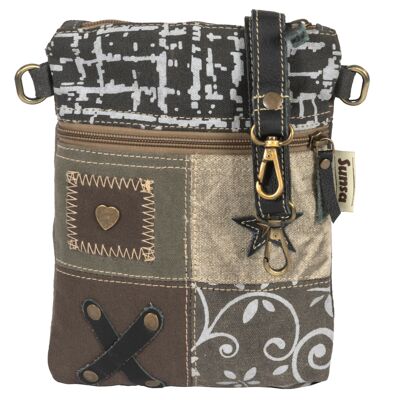 Borsa a tracolla piccola Sunsa in tela con motivo patchwork