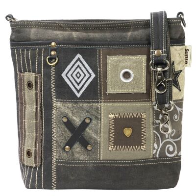 Borsa a tracolla da donna Sunsa.Borsa a tracolla in tela con motivo patchwork
