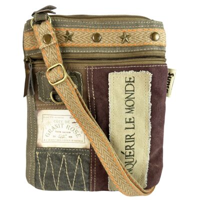 Sunsa vintage shoulder bag.Small Patchwork Crossover Canvas Bag