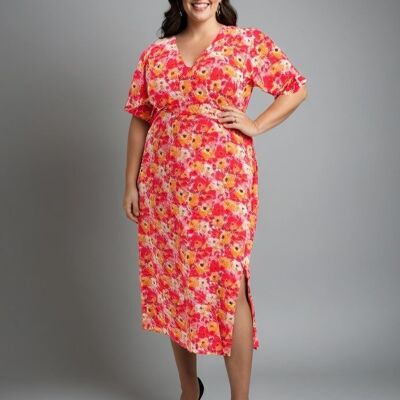 Vestido rojo con abertura y estampado de talla grande (C6555)