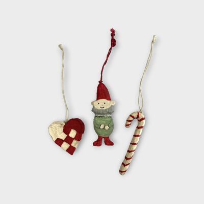 Ensemble de décorations – Cœur, gnome et canne en bonbon