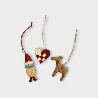 Ensemble de décorations – Cœur, elfe et chèvre de Noël