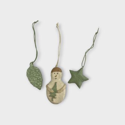 Ornament Set – Snowman, Pine Cone & Star