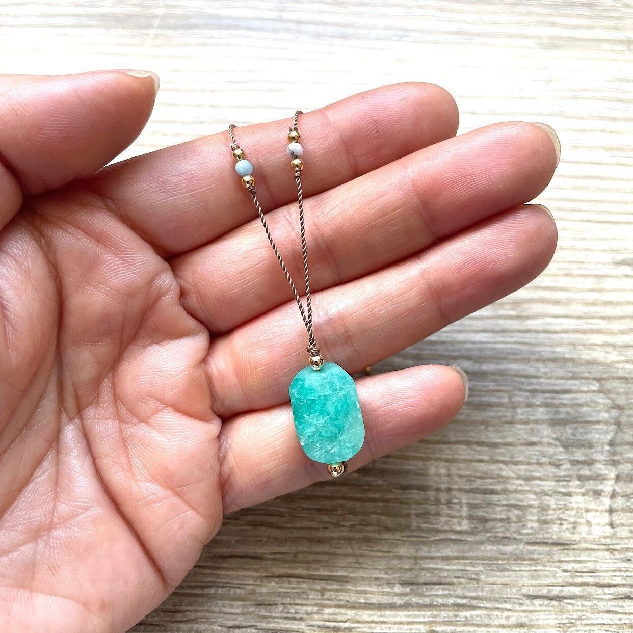 Collier Communication & Douceur en Amazonite & Aigue-marine Karma