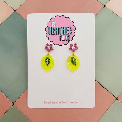 Lemon Glitter Resin Earrings