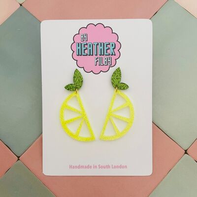 Lemon Slice Glitter Resin Earrings