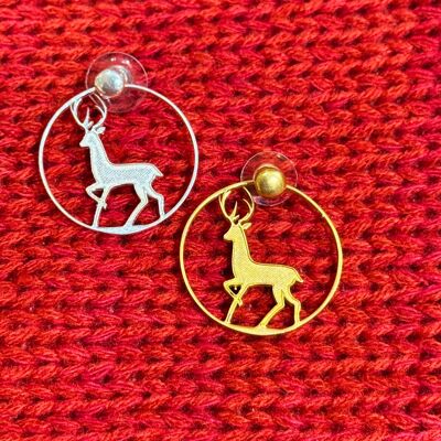 Boucles d'oreilles créoles et clous « Cerf errant » - Argent
