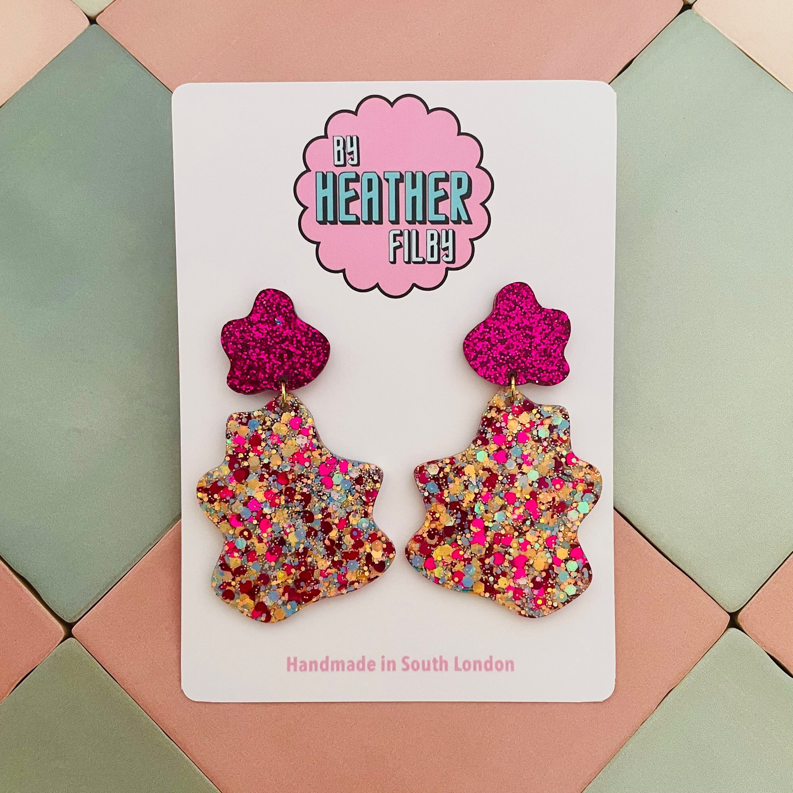 Splat Hot Pink und Orange Glitzer Harz Ohrringe