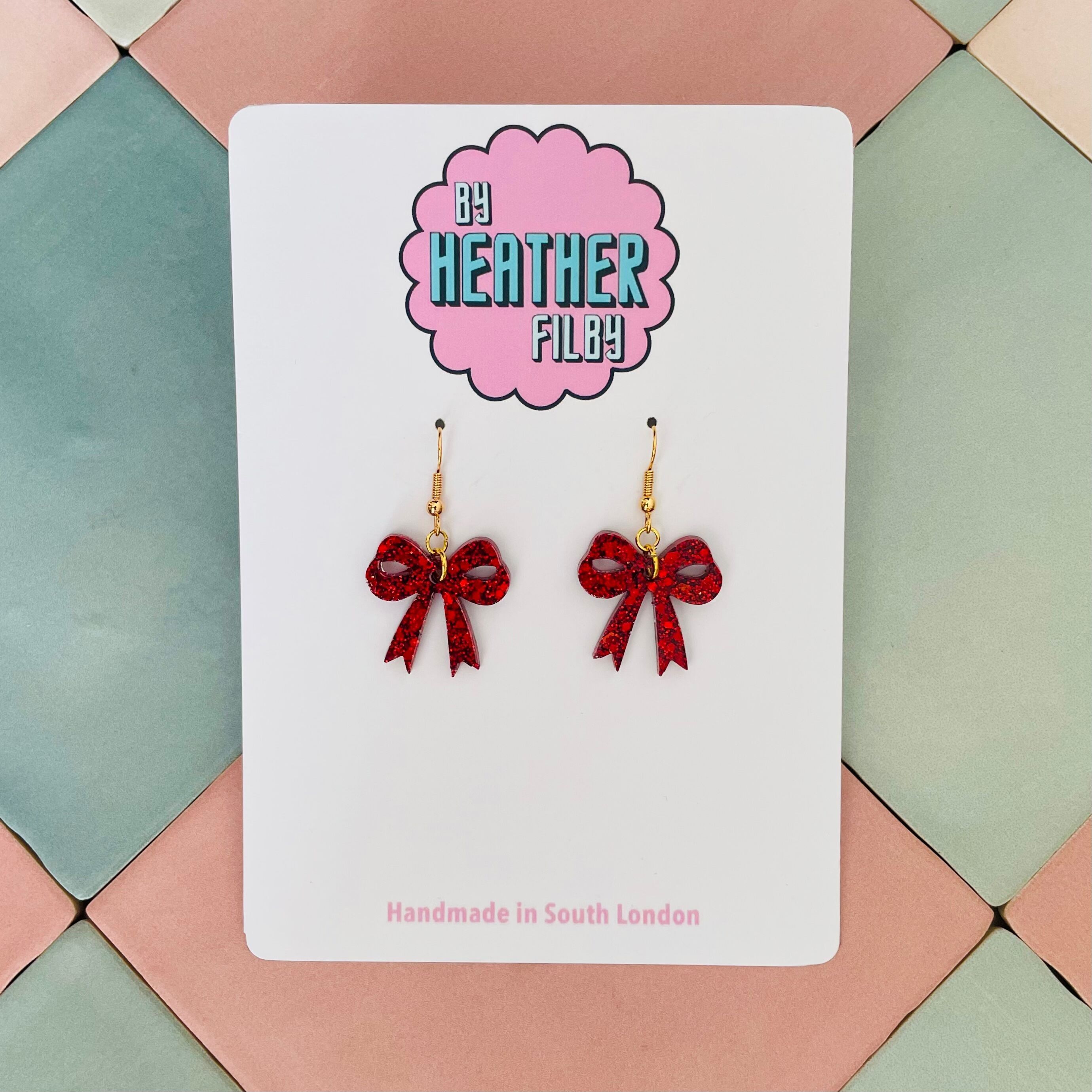 Kleine Schleife Harz Glitzer Ohrringe