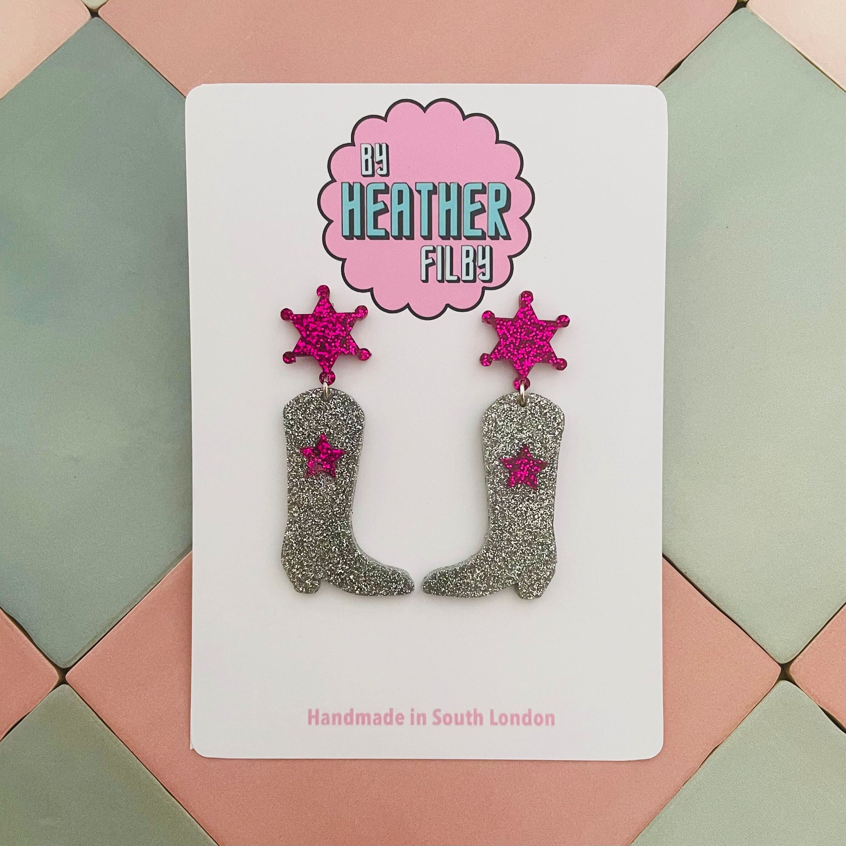 Cowboystiefel-Ohrringe mit Glitzerharz