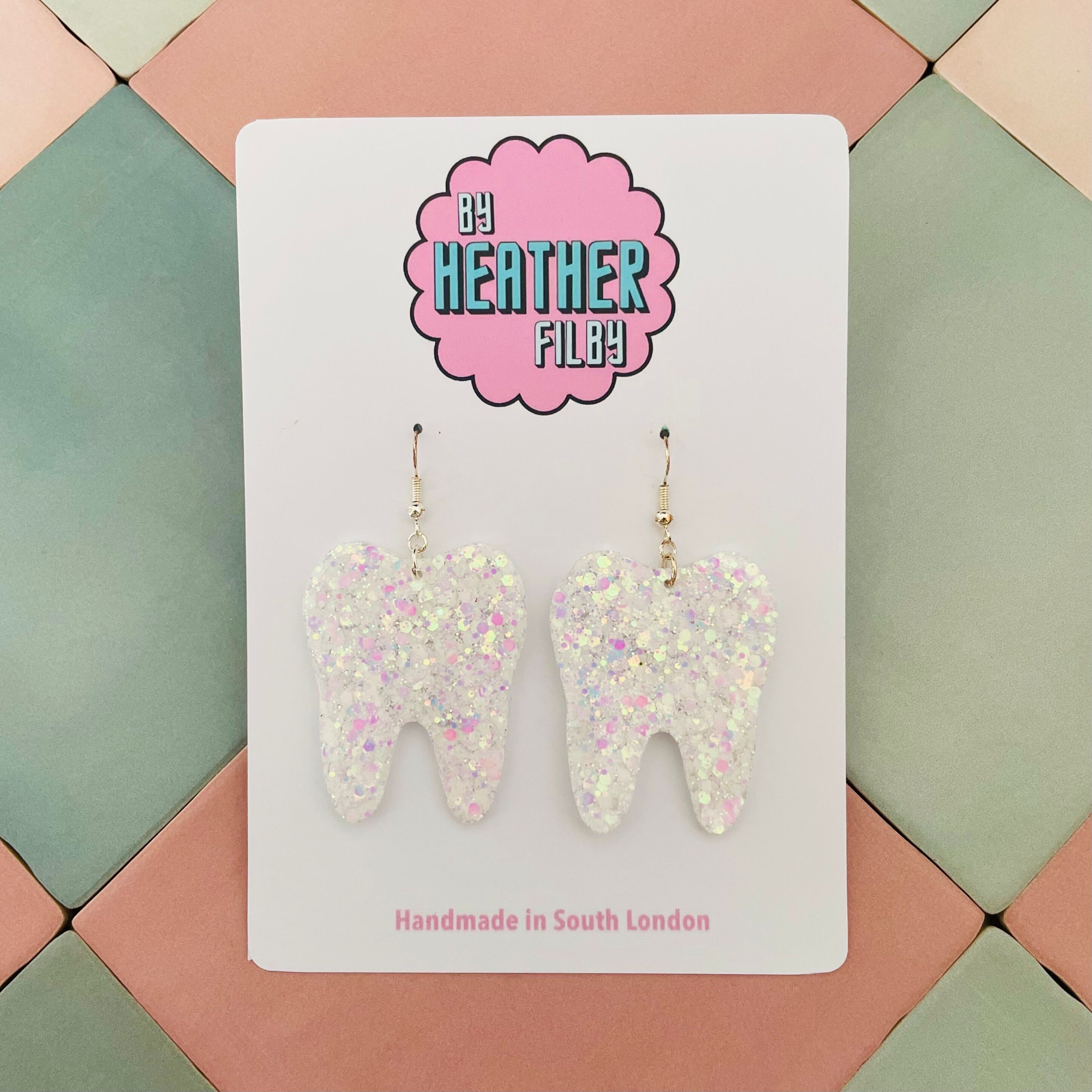 Large Tooth Glitter Resin Earrings
