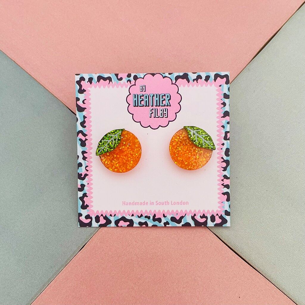 Orange Glitzer Harz Ohrstecker