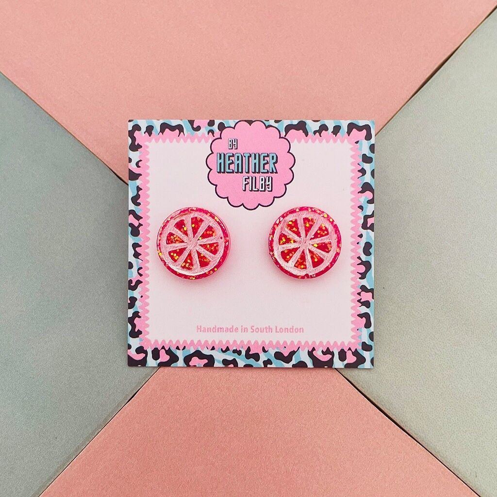 Grapefruit-Glitzer-Harz-Ohrstecker