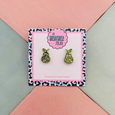 Clous d'oreilles en résine pailletée en forme de poire