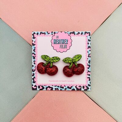 Pendientes de resina con purpurina de cereza