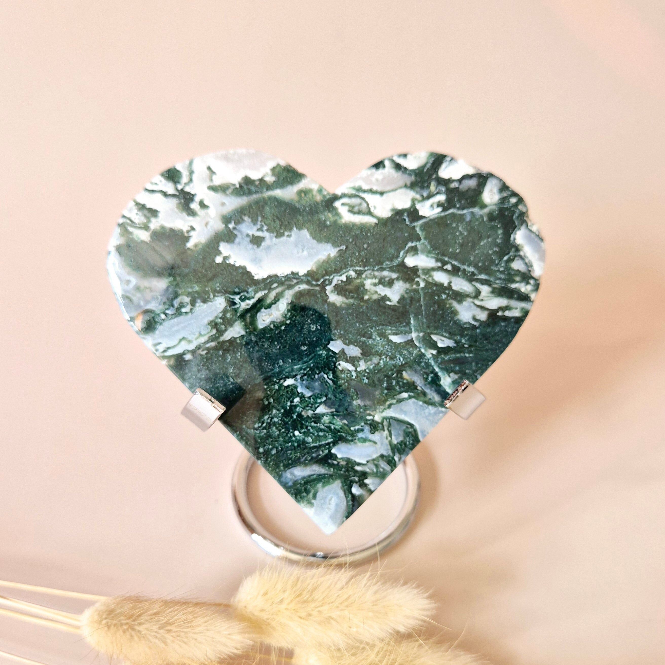 Cœur en agate mousse druzy sur support métallique – n° 97, 260 grammes