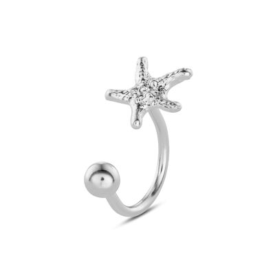 Anillo abierto de estrella de mar de plata