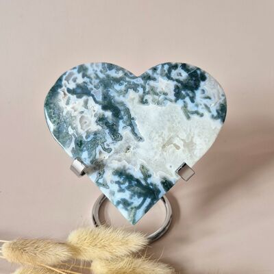 Gemstone Druzy Moss Agate Heart on Metal Stand – #109 300gram