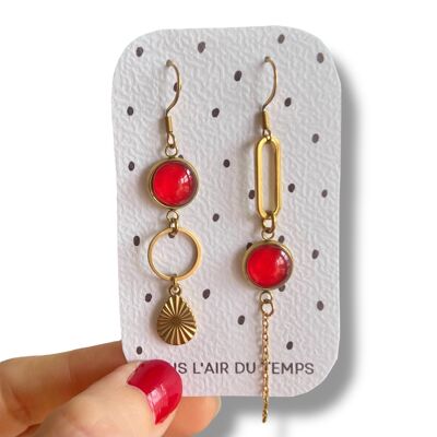 Pendientes finos asimétricos rojos
