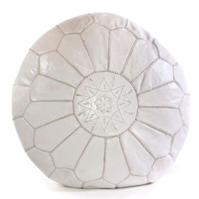 White Moroccan Leather Ottoman Pouffe – Handmade in Marrakech