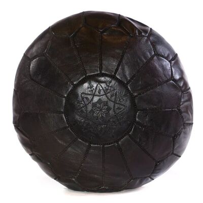 Puf otomano de cuero marroquí negro: elegancia artesanal